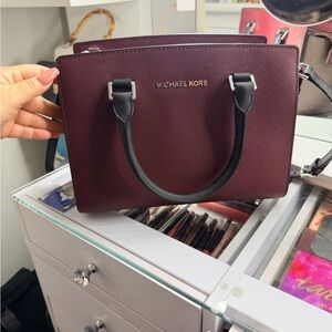 Michael Kors Burgundy Satchel with Black Accents